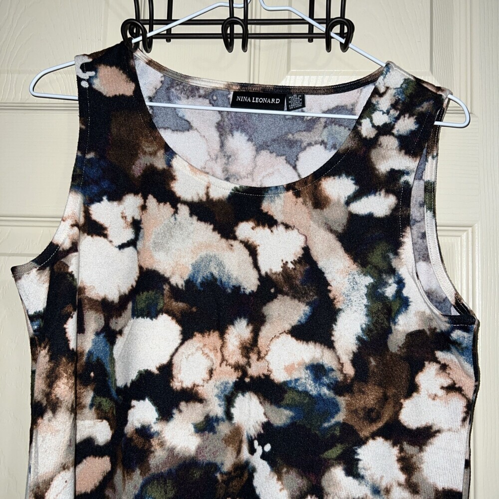 Nina Leonard Cloud Multi Print Dolce Knit Tank Top Medium New Layers